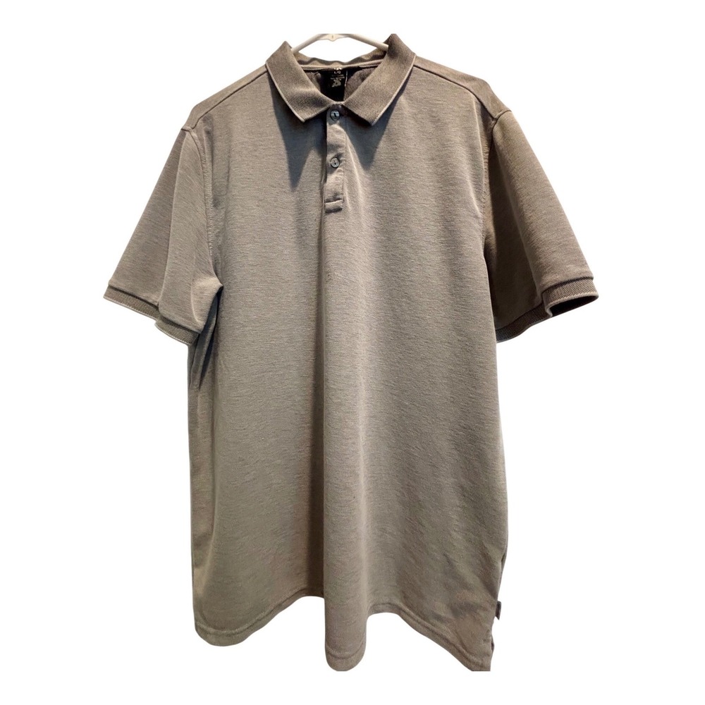 GUC Calvin Klein Polo Shirt Mens Large Taupe Grey Pique Knit Short Sleeve Casual
